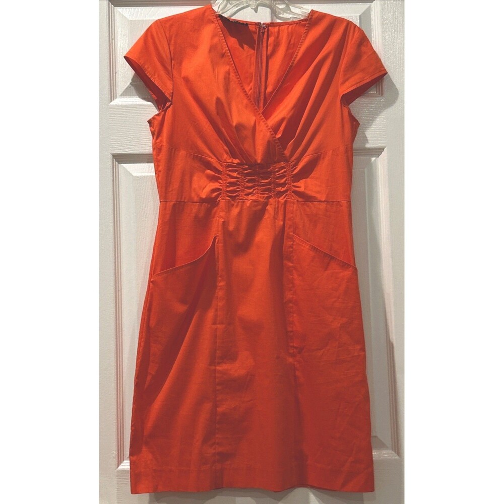 Jones New York Orange V Neck Short Cap Sleeve Knee Length Sheath Dress 8